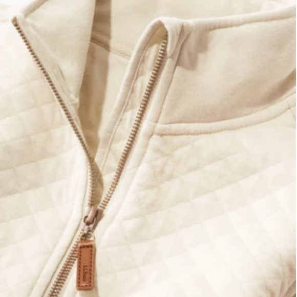 L.L. Bean Quilted Pullover Long Sleeve 1/4 Zip Cream Top Women’s Size Medium - Picture 16 of 16
